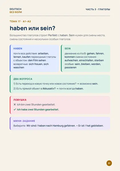 «20 главных таблиц», страница 37 — haben или sein?