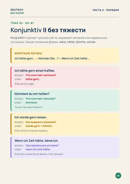 «50 тем немецкого», страница 56 — Konjunktiv II без тяжести