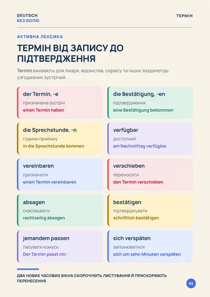 «Німецька для життя», сторінка 95 — Термін: від запису до підтвердження