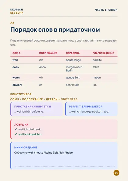 «Собери предложение по-немецки», страница 36 — Порядок слов в придаточном