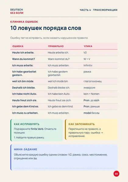 «Собери предложение по-немецки», страница 60 — 10 ловушек порядка слов